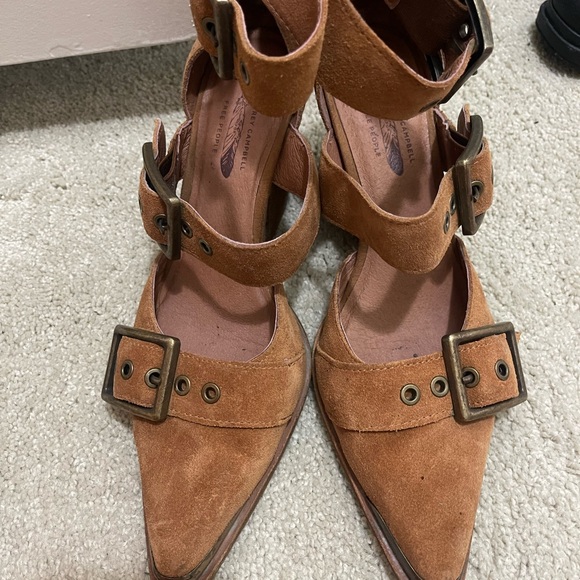 Free People Tan Suede Buckle Heels - Picture 2 of 3